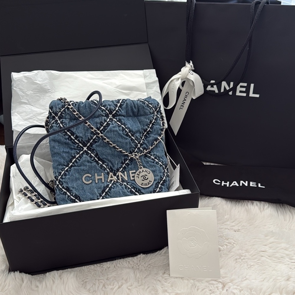 Chanel 22 Chain mini Hobo Quilted Stitched Denim